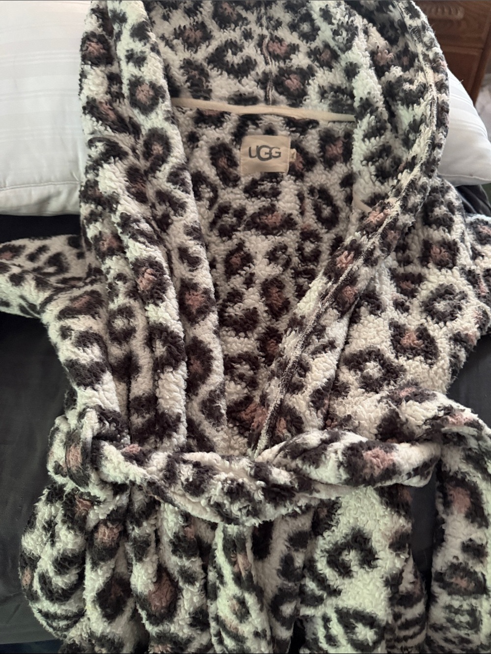UGG Leopard Print Sherpa Robe in Cream and Brown